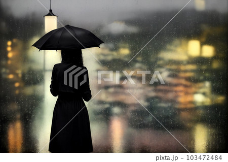 AI生成画像／人物／雨の風景 後ろ姿　2 103472484