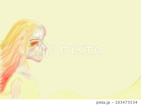 横顔の少女のイラスト、背景黄色 103473534