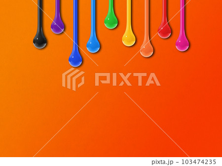 Colorful ink drops on orange background. Horizontal wallpaper Colorful ink drops on orange background. Horizontal wallpaper 103474235