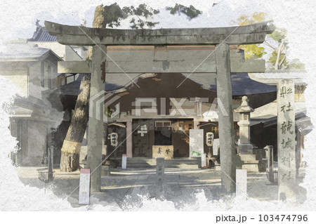 水彩画風　岡崎城　龍城神社　愛知県岡崎市 103474796