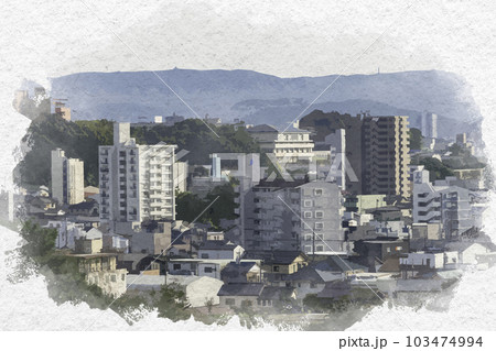 水彩画風 岡崎城から東岡崎方面を望む 愛知県岡崎市 水彩画風 岡崎城から東岡崎方面を望む 愛知県岡崎市 103474994