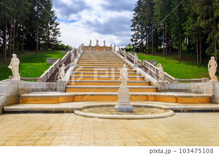 Cascade fountain "Gold Mountain" in lower park of Peterhof in St. Petersburg, Russia Cascade fountain "Gold Mountain" in lower park of Peterhof in St. Petersburg, Russia 103475108
