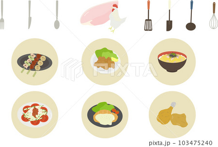 鶏肉イラストアイコンセット 103475240