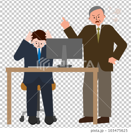 Illustration of a subordinate who is reprimanded by his boss and cornered (power harassment) 103475625