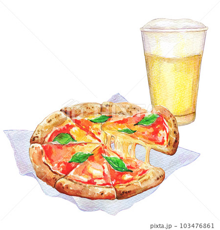 ピザと生ビールのセット　水彩イラスト 103476861