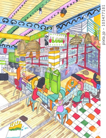 バリ島のカフェを楽しむガールズ 103477181