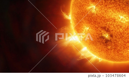Close-up of sun with solar storm in space. Generative AI. 103478604