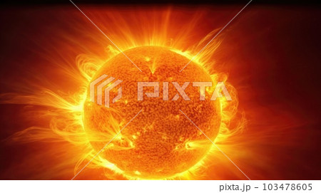 Close-up of sun with solar storm in space. Generative AI. 103478605