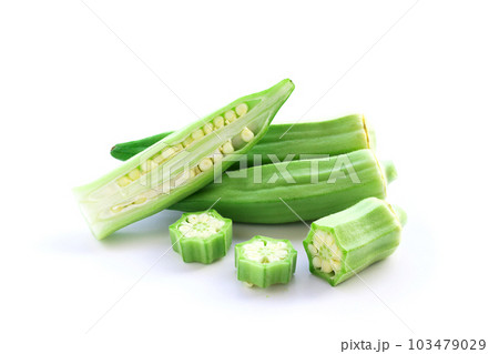 fresh okra on a white background 103479029