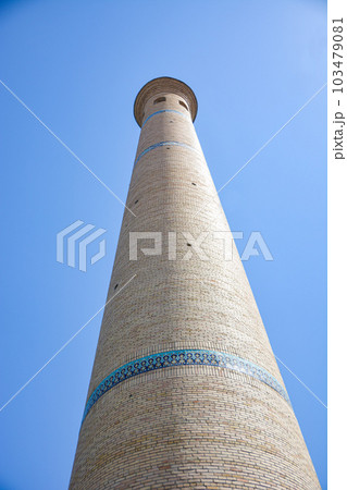 Hazrati imam comlex. Close up view of tower. Islam building in Uzbekistan. 103479081