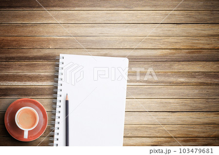 Hot drink - Coffee cup on brown old wood texture and background with copy space. Hot drink - Coffee cup on brown old wood texture and background with copy space. 103479681