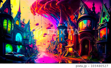 Painting of city with lot of buildings. Fantasy. Generative AI 103480527