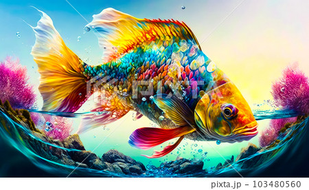 Painting of fish in the water. Fantasy. Generative AI Painting of fish in the water. Fantasy. Generative AI 103480560