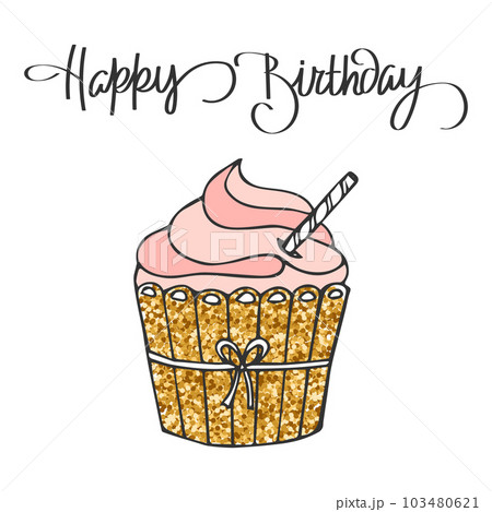 happy birthday cupcake drawing