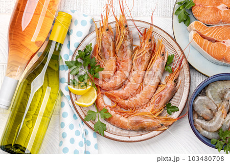 Seafood and Wine on a Table 103480708