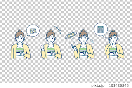 通帳を見る女性イラスト 通帳を見る女性イラスト 103480846