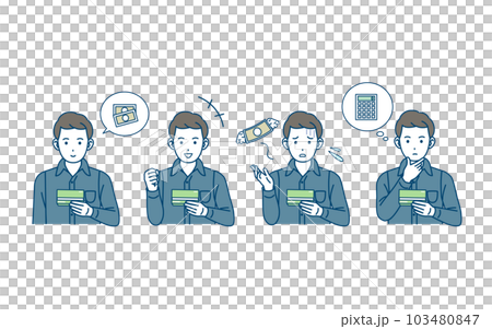 Illustration of a man looking at a passbook 103480847