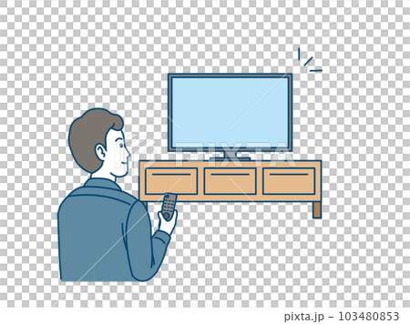 テレビの電源をつける男性のイラスト 103480853