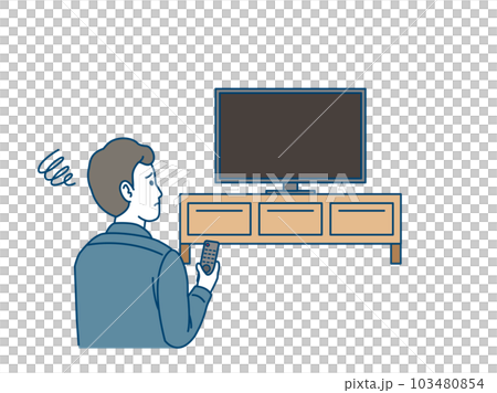 テレビの電源がつかず困る男性のイラスト　テレビの故障 103480854