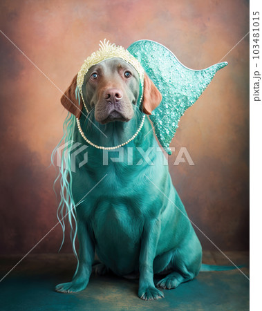 AI generated Labrador Retriever in a mermaid costume for Halloween party 103481015