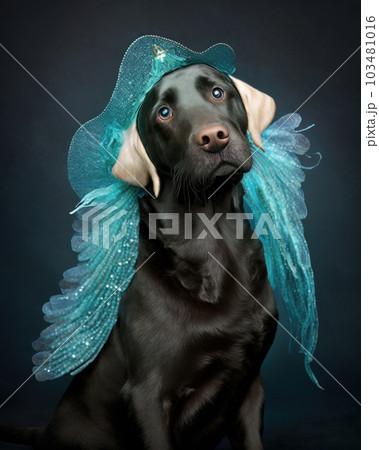 AI generated Labrador Retriever in a mermaid costume for Halloween party 103481016