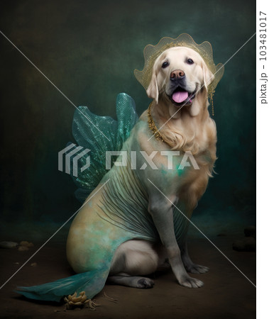 AI generated Labrador Retriever in a mermaid costume for Halloween party 103481017