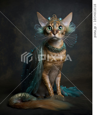 AI generated Abyssinian cat in a mermaid costume for Halloween party 103481018