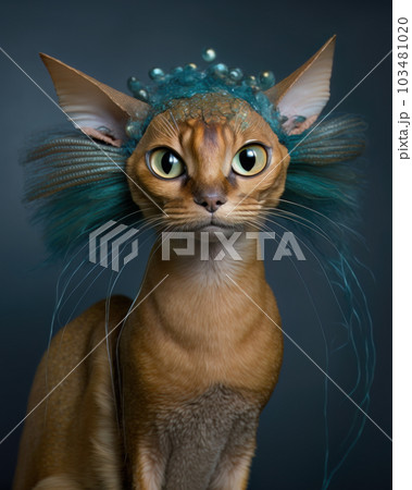 AI generated Abyssinian cat in a mermaid costume for Halloween party 103481020