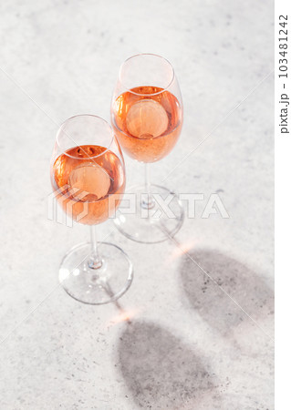 Refreshing rose wine by the pool on a sunny day 103481242