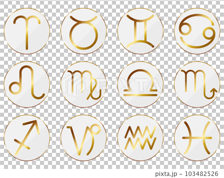 A set of 12 types of luxurious constellation circular icons white & gold 103482526