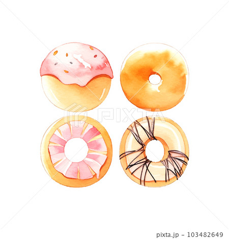 Collection of watercolor colorful donuts glazed illustration Collection of watercolor colorful donuts glazed illustration 103482649