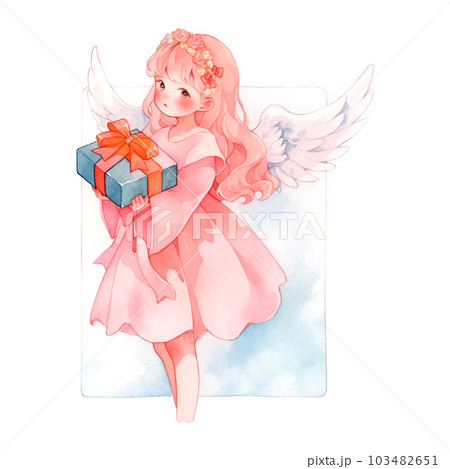 Christmas Angel with gift watercolor. Isolated vector illustration. Holiday background, poster vector illustration. Vector collection. Vector drawing. 103482651