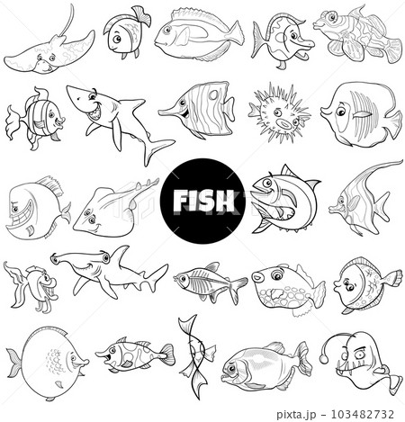 cartoon fish marine animal characters set coloring page cartoon fish marine animal characters set coloring page 103482732