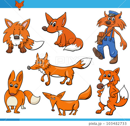 cartoon funny foxes animal comic characters set 103482733