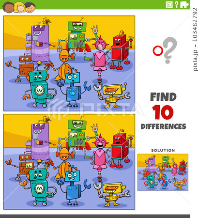 differences game with cartoon robots characters...のイラスト素材 [103482792 ...