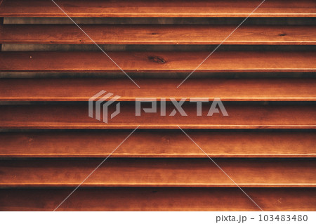 Wooden blinds close-up. Wooden slats backstage, with space for copying. High quality photo 103483480