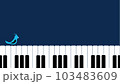 Fun simple Music concept background with piano keys and small blue bird. Vector illustration on isolated background. Horizontal Music poster template, flyer, banner, card. Piano day, keyboard and 103483609