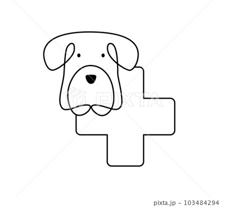 Veterinarian clinic for dogs logo vector icon. Vet hospital for animals. Dogs or cats treatment. Kitty and puppy on veterinary reception desk. Medicine for pets Veterinarian clinic for dogs logo vector icon. Vet hospital for animals. Dogs or cats treatment. Kitty and puppy on veterinary reception desk. Medicine for pets 103484294