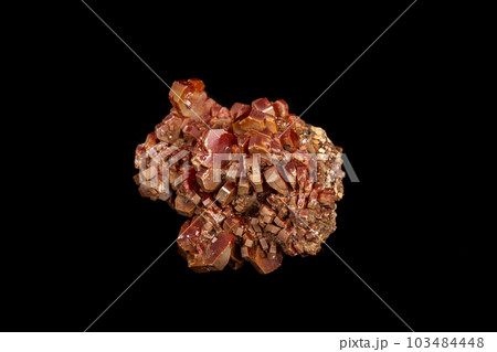 Macro mineral stone Vanadinite on a black background Macro mineral stone Vanadinite on a black background 103484448