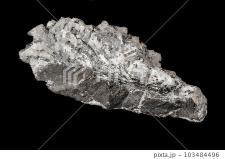 Macro mineral stone Stibnite quartz on a black background Macro mineral stone Stibnite quartz on a black background 103484496