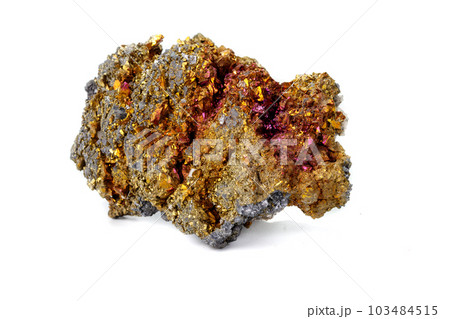 Macro mineral stone  Chalcopyrite on a white background 103484515