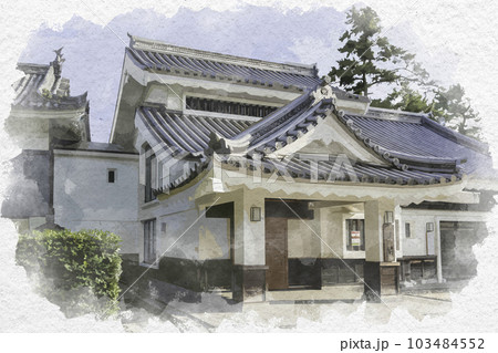 水彩画風　岡崎城　巽閣　愛知県岡崎市 103484552