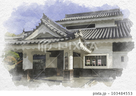水彩画風　岡崎城　巽閣　愛知県岡崎市 103484553