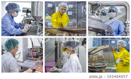 Pharmaceutical Industry Workers Photo Collage - Ampule Medications, Vaccine and Pill Manufacturing Pharmaceutical Industry Workers Photo Collage - Ampule Medications, Vaccine and Pill Manufacturing 103484857
