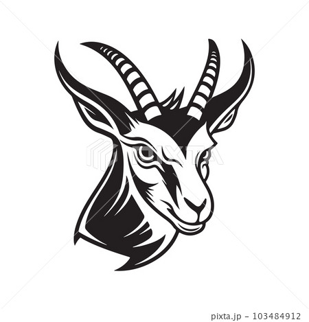 angry springbok, vintage logo line art concept black and white color, hand drawn illustration 103484912
