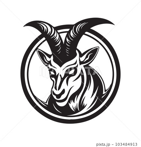 angry springbok, vintage logo line art concept black and white color, hand drawn illustration 103484913