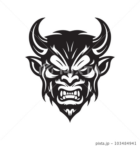 angry devil, vintage logo line art concept black and white color, hand drawn illustration angry devil, vintage logo line art concept black and white color, hand drawn illustration 103484941