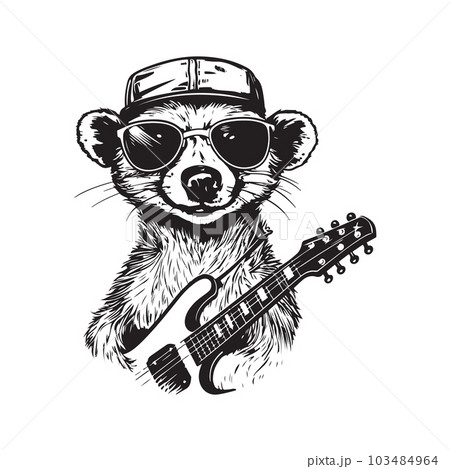 meerkat rockstar, vintage logo concept black and white color, hand drawn illustration 103484964