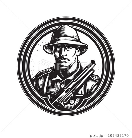 soldier, vintage logo concept black and white color, hand drawn illustration soldier, vintage logo concept black and white color, hand drawn illustration 103485170