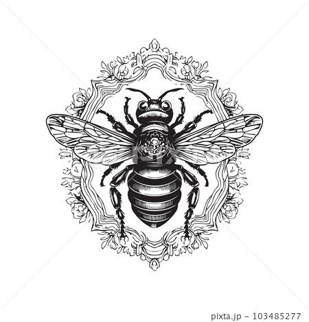 bee, vintage logo concept black and white color, hand drawn illustration 103485277
